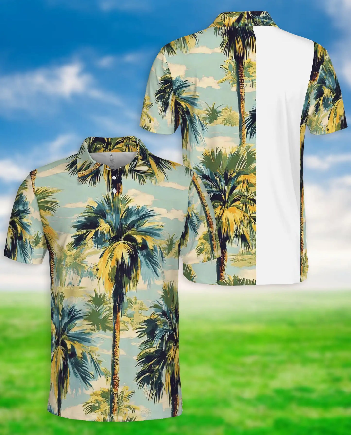 Palm Tree 3D Polo Shirt for Men, Vintage Tropical Beach Style | Azhawaiian