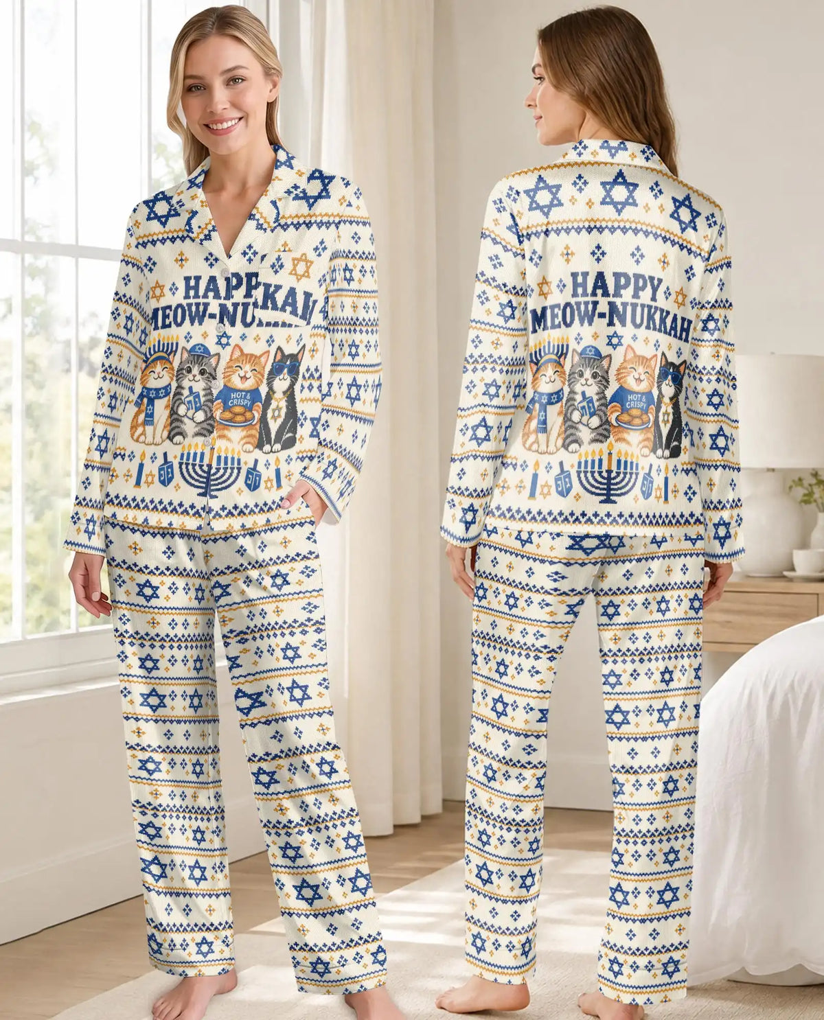 Happy Meow-nukkah Hanukkah Pajama Set for Women – Funny Cats & Menorah Print