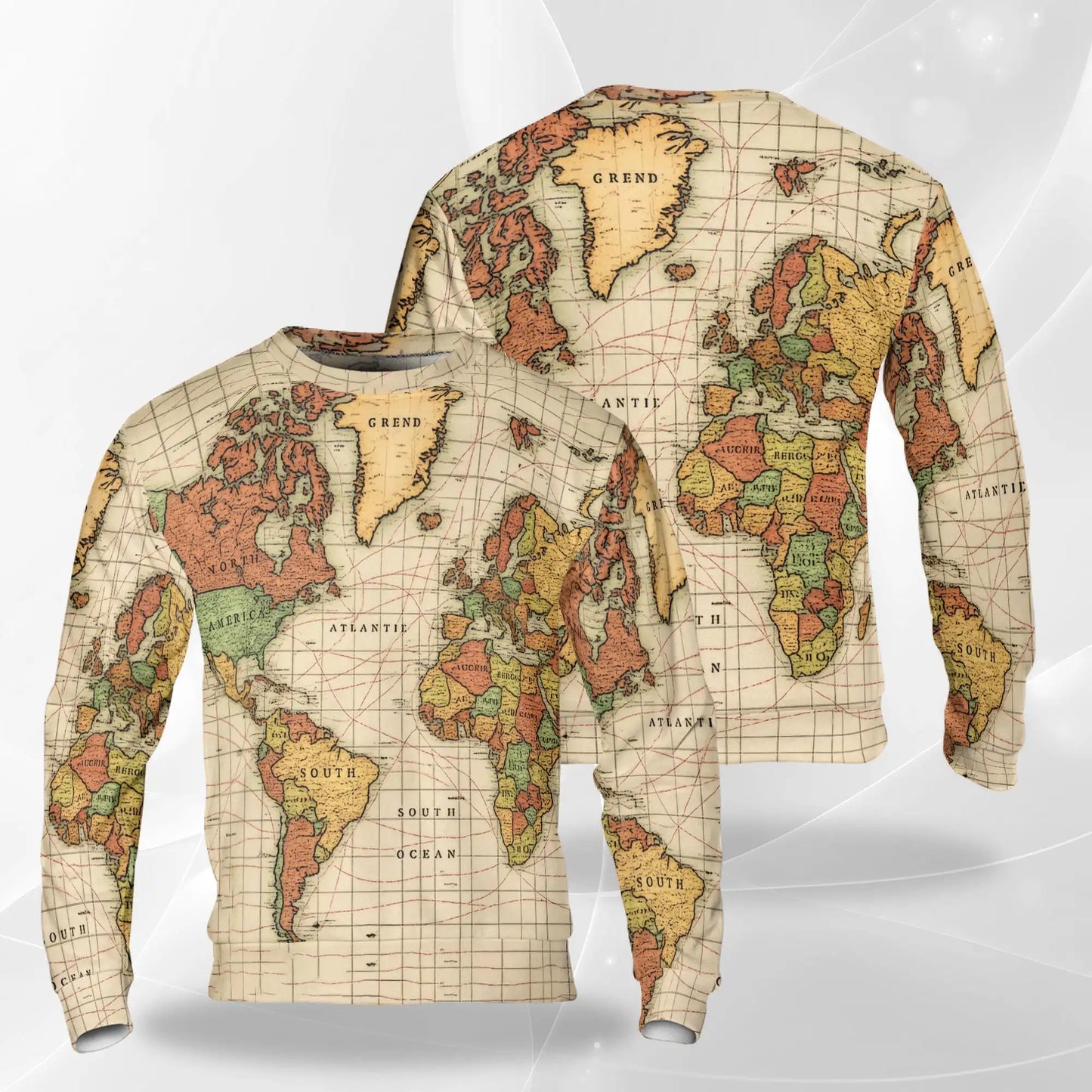 Vintage Earth Cartography Sweatshirt – Vintage 3D All Over Print Design