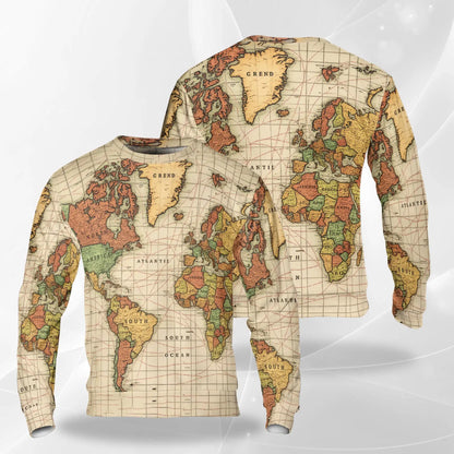 Vintage Earth Cartography Sweatshirt – Vintage 3D All Over Print Design