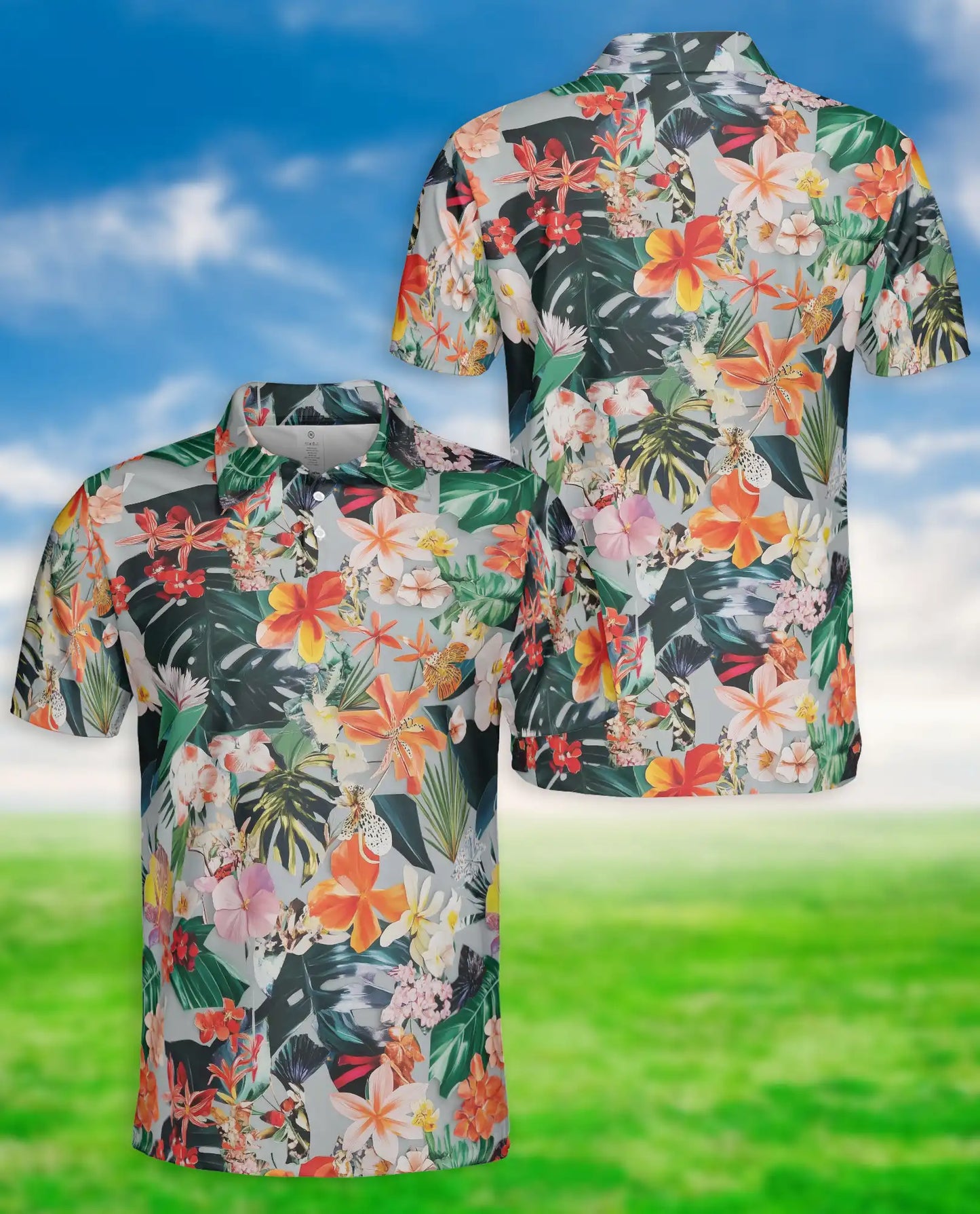 Tropical Floral Polo Shirt, Summer Hawaiian Style | Azhawaiian