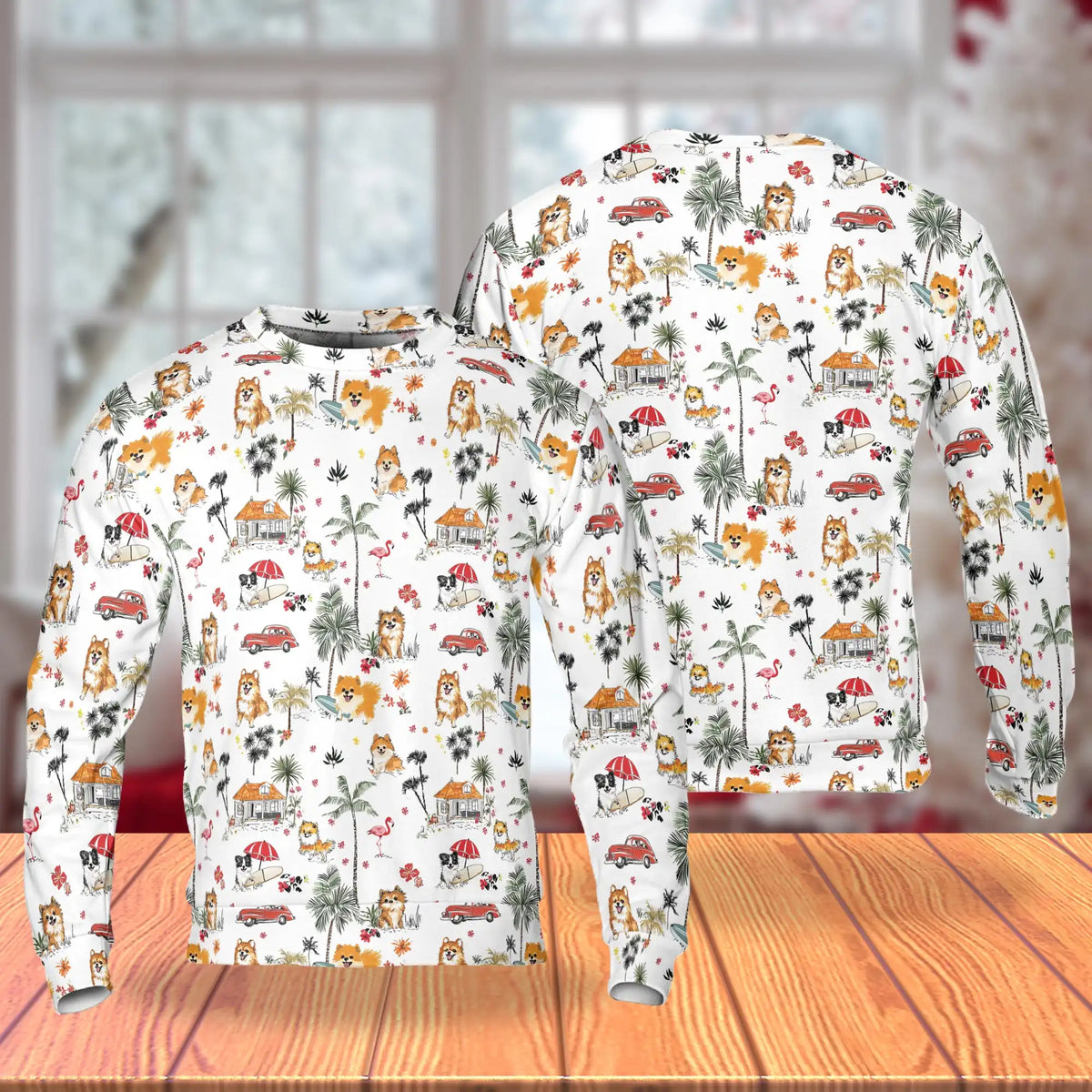 Pomeranian Beach Sweatshirt – Tropical 3D All Over Print Design