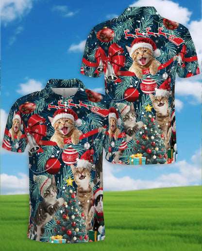 Christmas Cat Polo Shirt - Funny Holiday Kitty Style | Azhawaiian