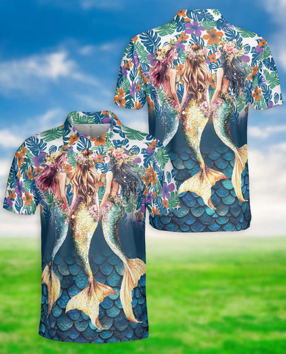 Mermaid Floral Hawaiian Polo Shirt, Tropical Style | Azhawaiian