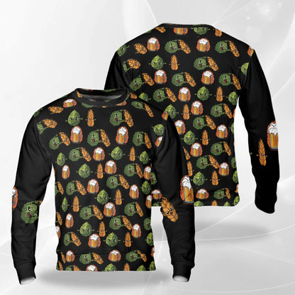 Funny Beer Hops Barley Sweatshirt – Colorful Graphic 3D All Over Print Design