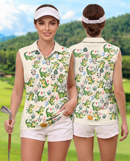 Alligator Pattern Sleeveless Polo Shirt for Women | Azhawaiian