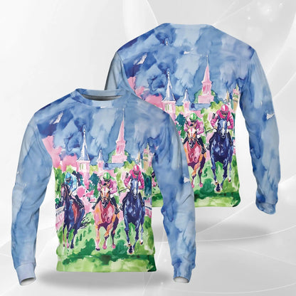 Watercolor Horse Racing Sweatshirt – Colorful Graphic 3D All Over Print Design