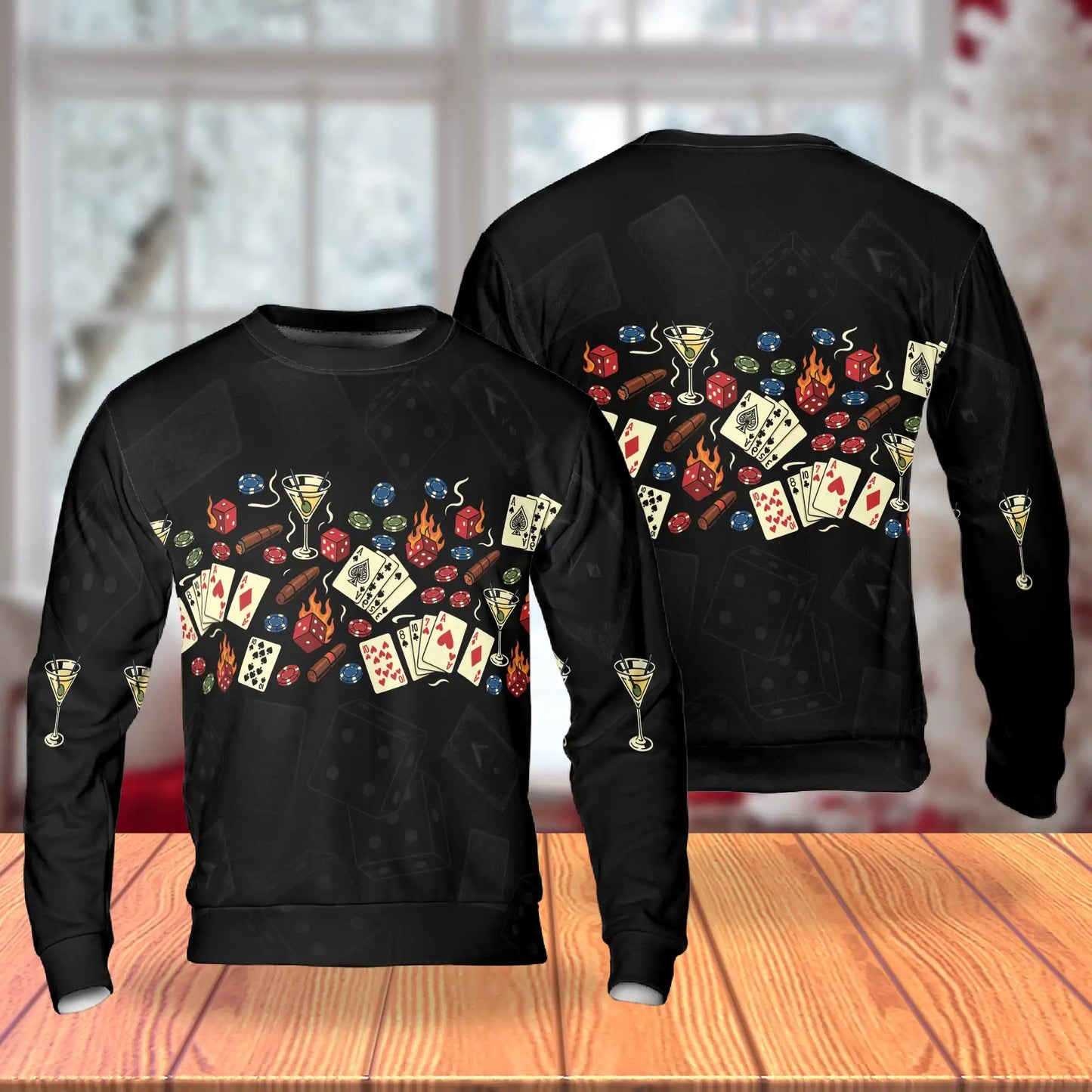 Casino Poker Cards Flaming Sweatshirt – Colorful Graphic 3D All Over Print Design