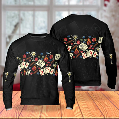 Casino Poker Cards Flaming Sweatshirt – Colorful Graphic 3D All Over Print Design
