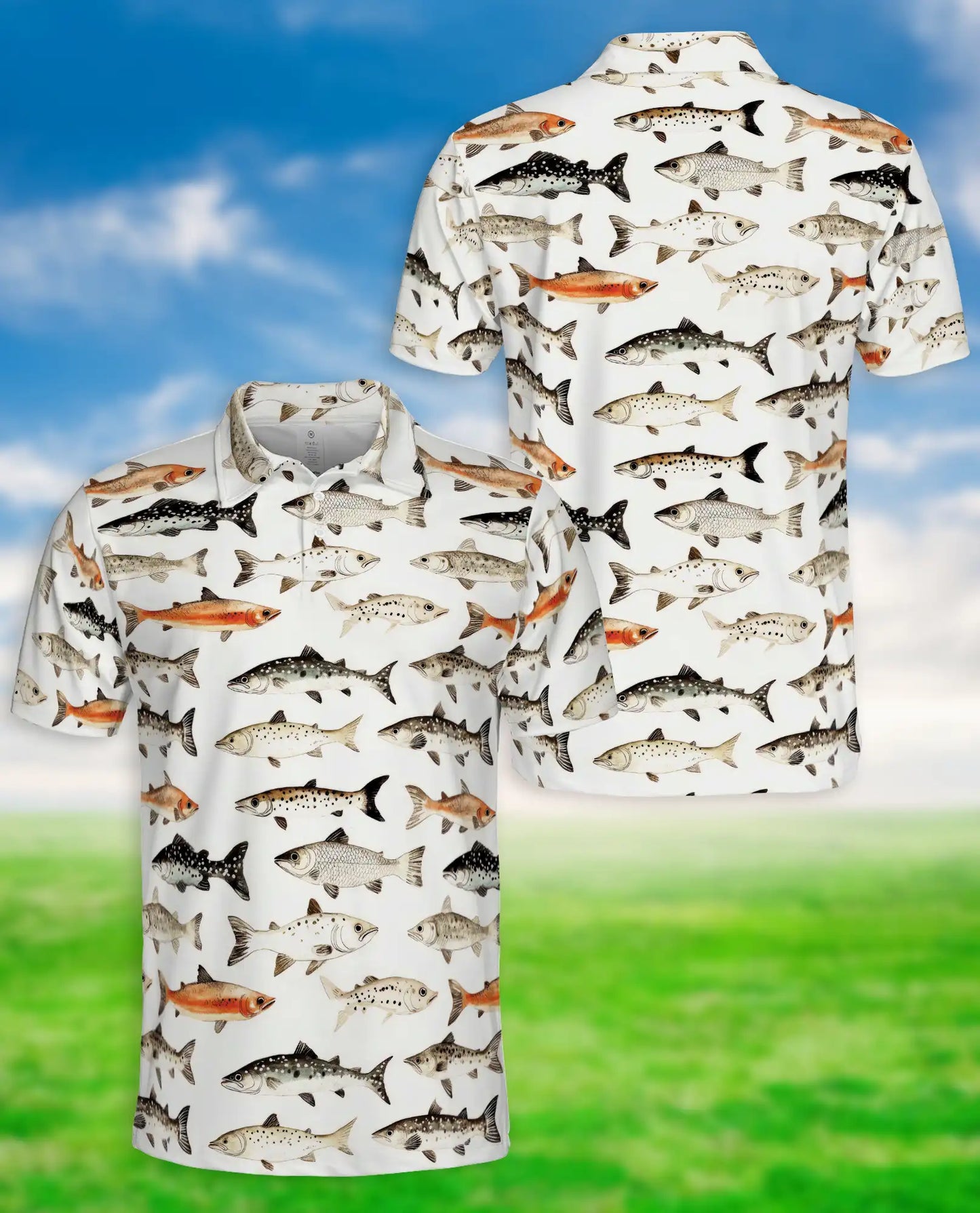Freshwater Fish Species Polo Shirt for Men- Angler Fish Pattern | Azhawaiian