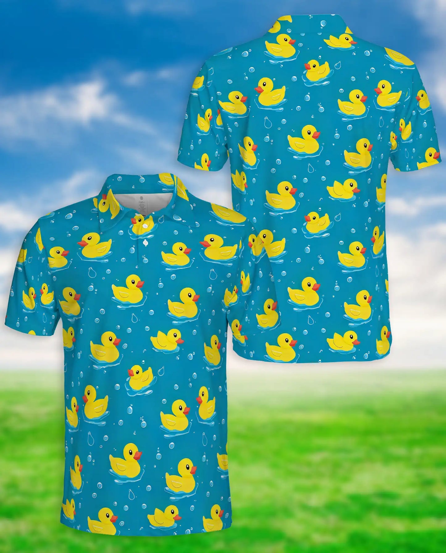 Cute Yellow Duck 3D Polo Shirt for Men, Funny Bath Duck Ocean Style | Azhawaiian