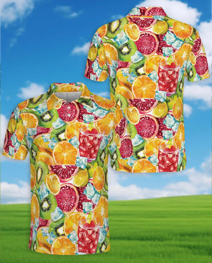 Tropical Citrus Fruit Cocktail Polo Shirt for Men-Orange Kiwi Shirt | Azhawaiian
