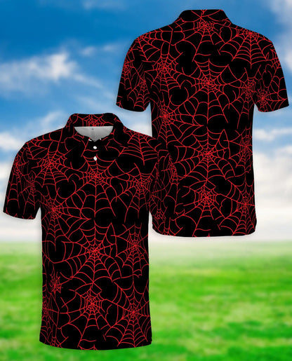 Spider Web Polo Shirt, Gothic Halloween Print | Azhawaiian