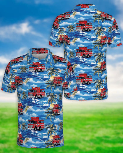 Fire Truck Polo Shirt, Tropical Ocean Print | Azhawaiian