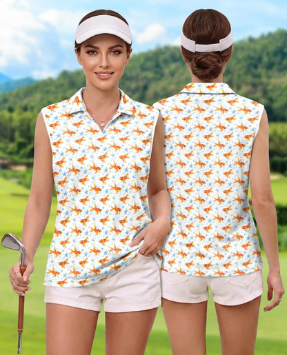 Goldfish And Seahorses Sleeveless Polo Shirt for Wome | Azhawaiian