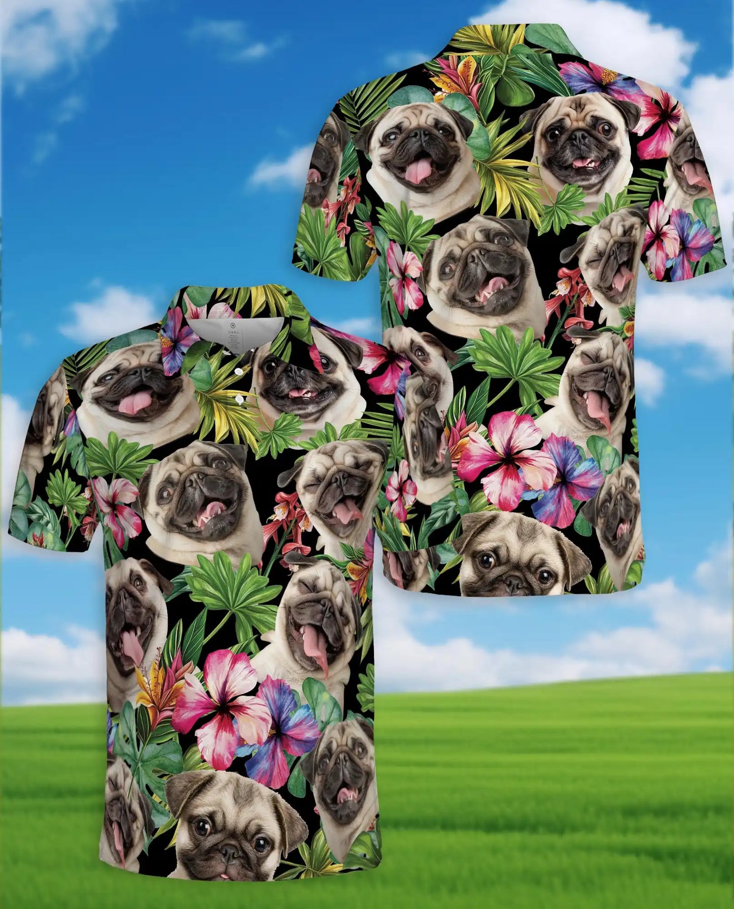 Tropical Pug Dog Polo Shirt - Hawaiian Pet Lover Style | Azhawaiian