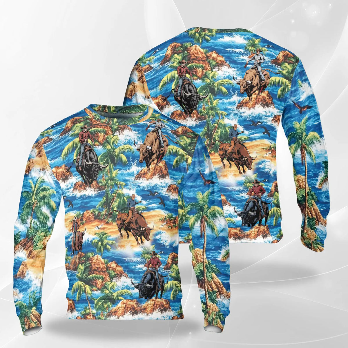 Bull Riding Beach Sweatshirt – Tropical 3D All Over Print Design