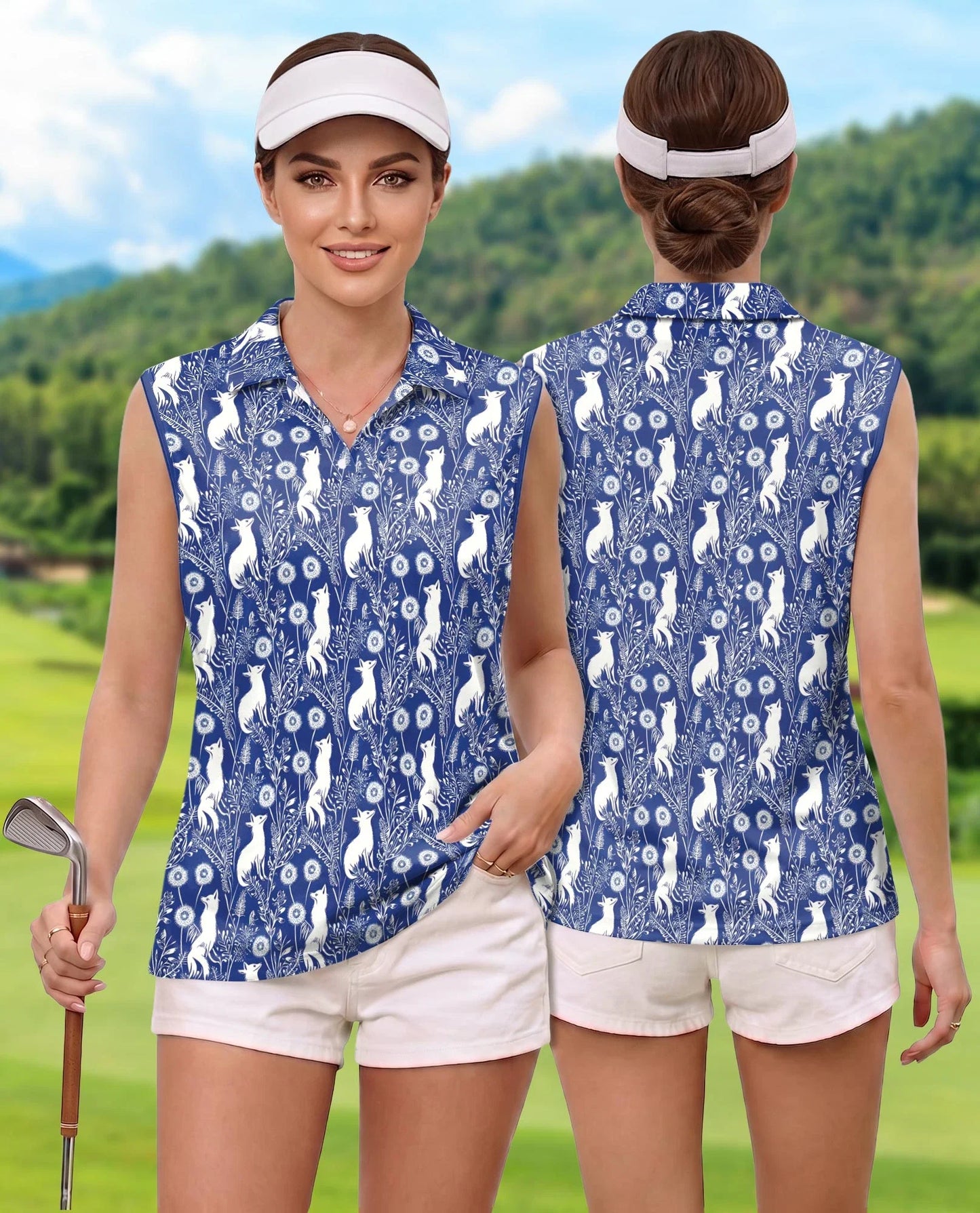 Vintage Fox Sleeveless Polo Shirt for Women, Retro Wildlife Style | Azhawaiian