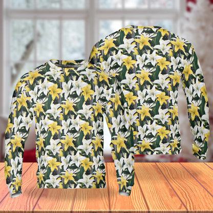Lily Flower Pattern Sweatshirt – Colorful Graphic 3D All Over Print Design
