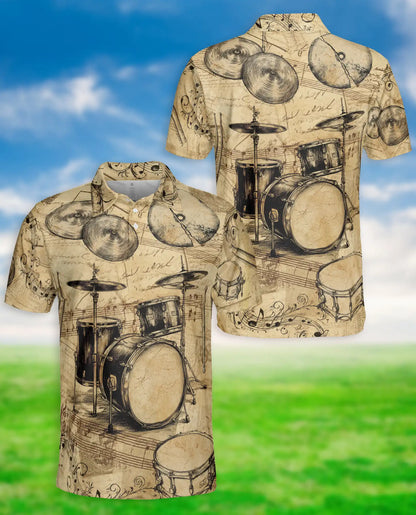 Drum Set Polo Shirt, Vintage Music Style | Azhawaiian