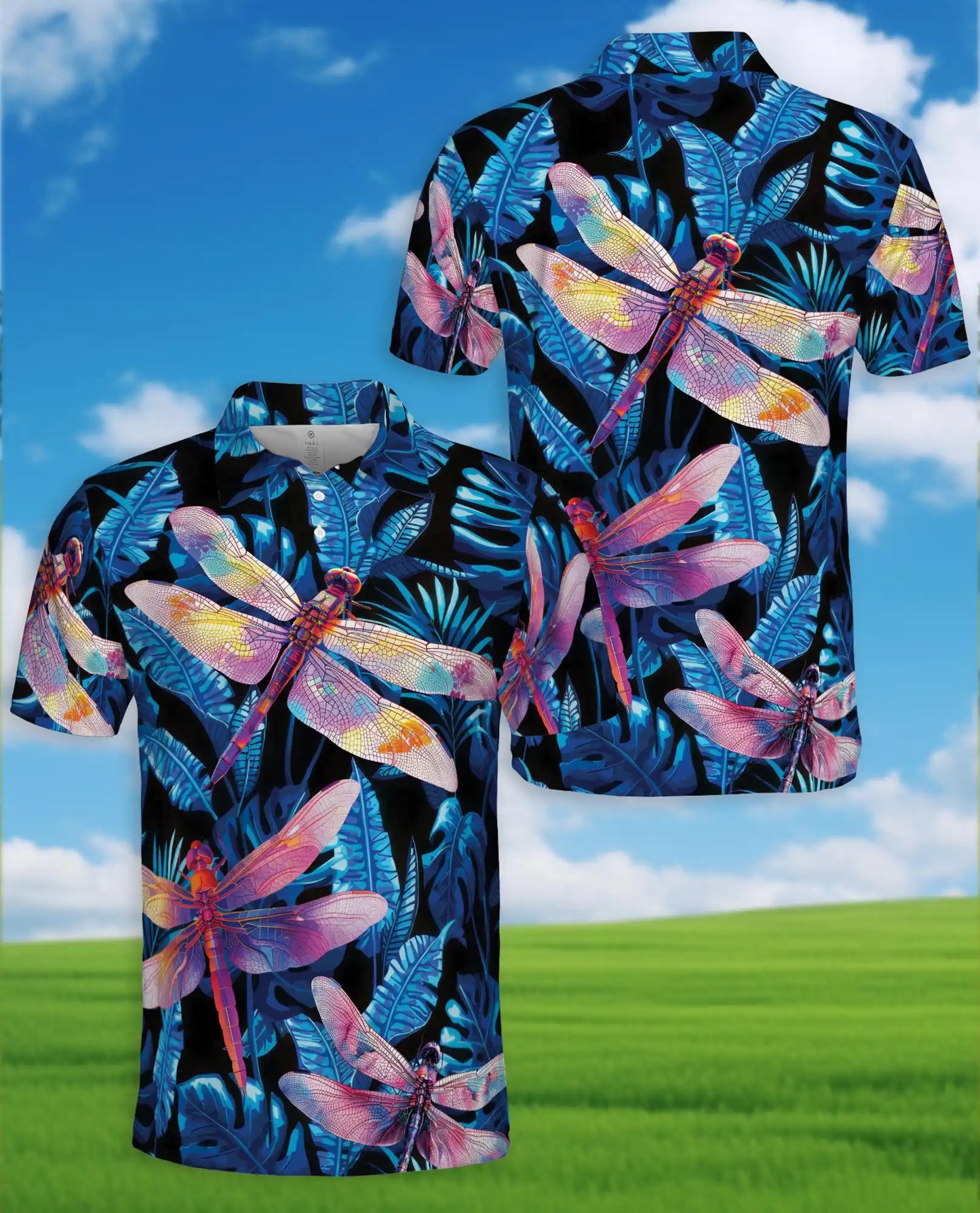 Dragonfly Tropical Polo Shirt for Men, Colorful Dragonfly Print | Azhawaiian
