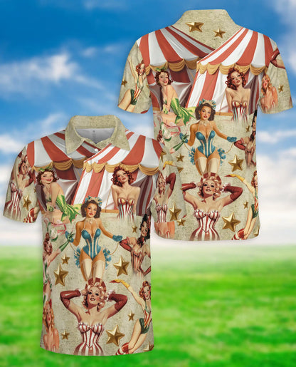 Vintage Circus Pin Up Polo Shirt - Retro Carnival Style | Azhawaiian
