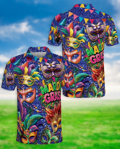 Mardi Gras Carnival Mask Polo Shirt for Men-Colorful Festival Feather Mask | Azhawaiian