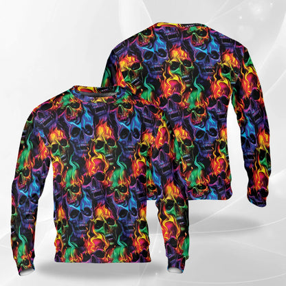 Flame Skull Sweatshirt – Colorful Graphic 3D All Over Print Design