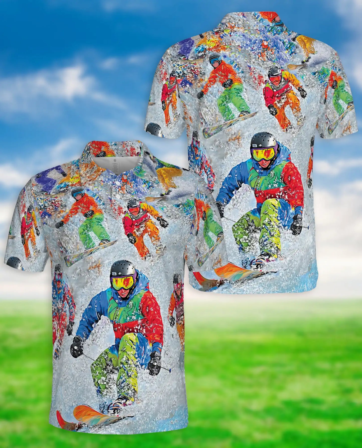Snowboard Extreme Sports 3D Polo Shirt for Men, Colorful Winter Action Style | Azhawaiian