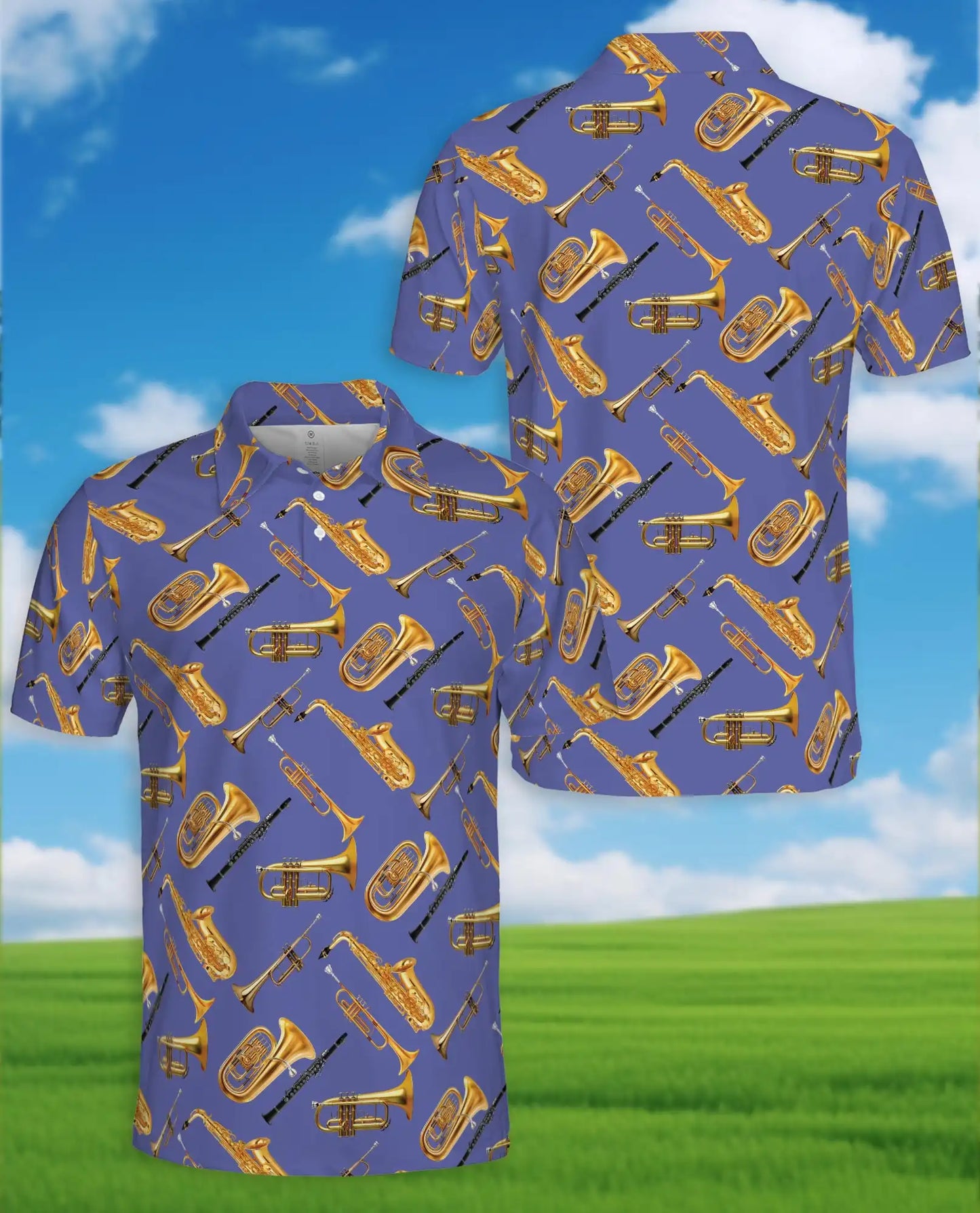 Musical Instruments Polo Shirt for Men-Print  Saxophone Trumpet | Azhawaiian