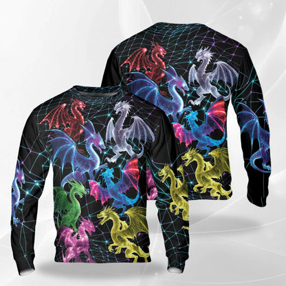 Neon Dragon Pattern Sweatshirt – Colorful Graphic 3D All Over Print Design
