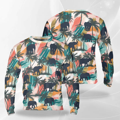 Elephant Coconut Palm Sweatshirt – Tropical 3D All Over Print Design