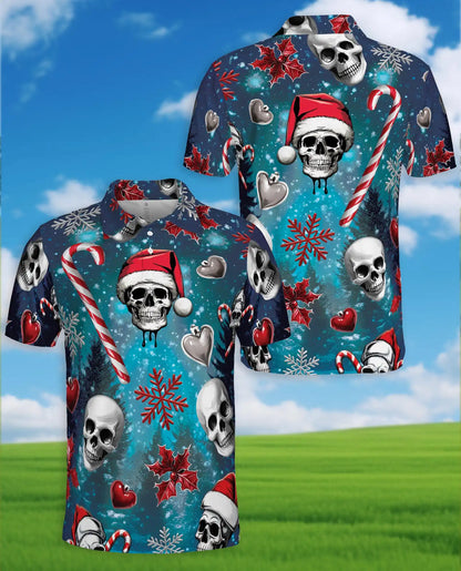 Christmas Skull 3D Polo Shirt for Men, Gothic Holiday Horror Style | Azhawaiian