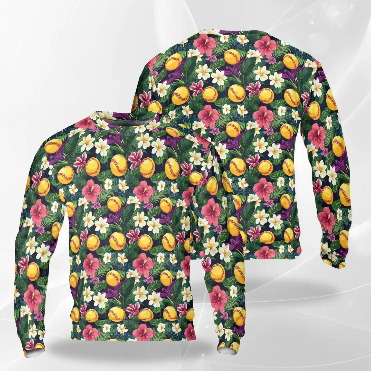 Softball Tropical Leaves and Flowers Sweatshirt – Tropical 3D All Over Print Design
