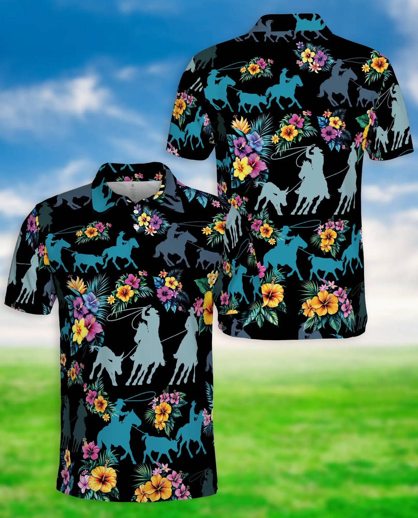 Cowgirl Rodeo Polo Shirt, Tropical Floral Print | Azhawaiian