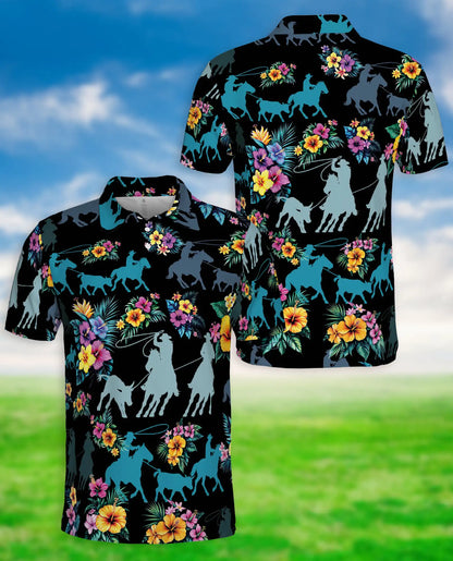 Cowgirl Rodeo Polo Shirt, Tropical Floral Print | Azhawaiian