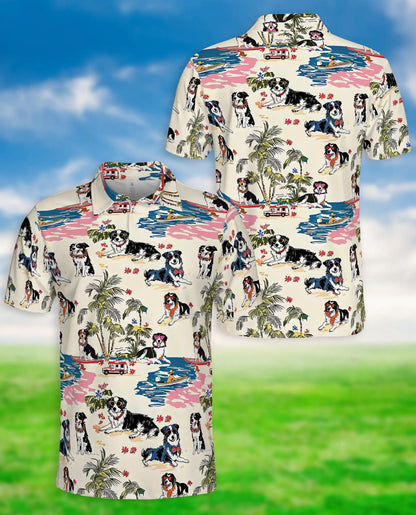 Australian Shepherd Dog Polo Shirt, Tropical Beach Print | Azhawaiian