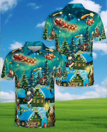 Christmas Holiday Polo Shirt for Men, The Magical Night Design | Azhawaiian