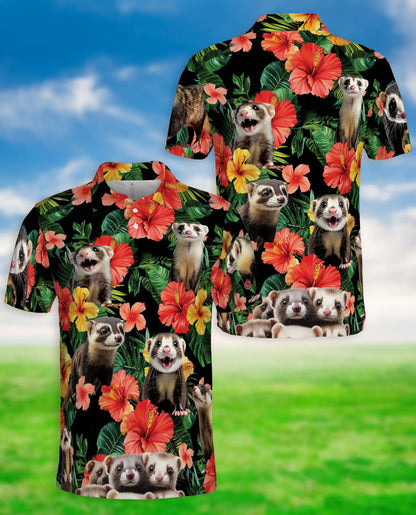 Ferret Hawaiian Polo Shirt, Tropical Floral Style | Azhawaiian