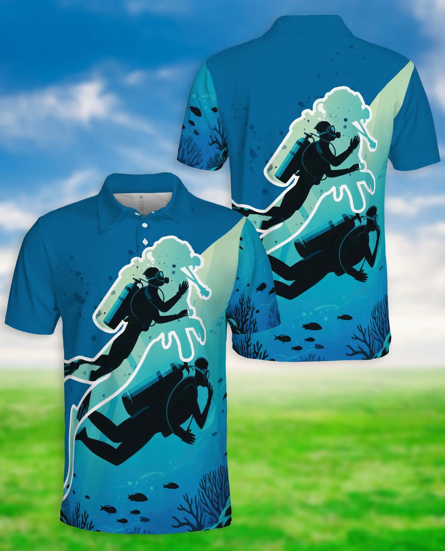 Scuba Diving Polo Shirt for Men-Underwater Ocean Diver Shirt | Azhawaiian