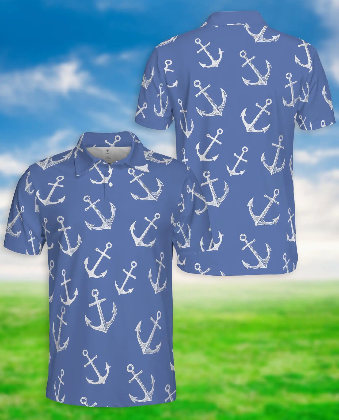 Nautical Anchor Polo Shirt, Coastal Ocean Print | Azhawaiian