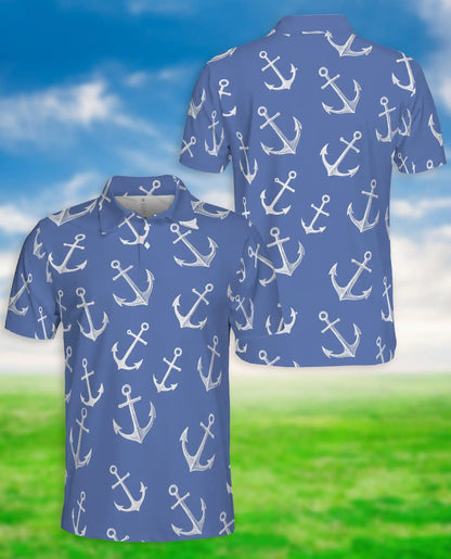 Nautical Anchor Polo Shirt, Coastal Ocean Print | Azhawaiian
