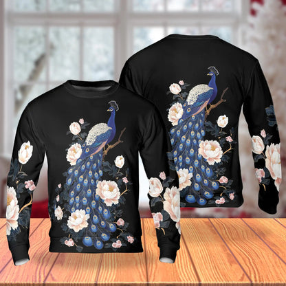 Peacock Peony Sweatshirt – Colorful Graphic 3D All Over Print Design