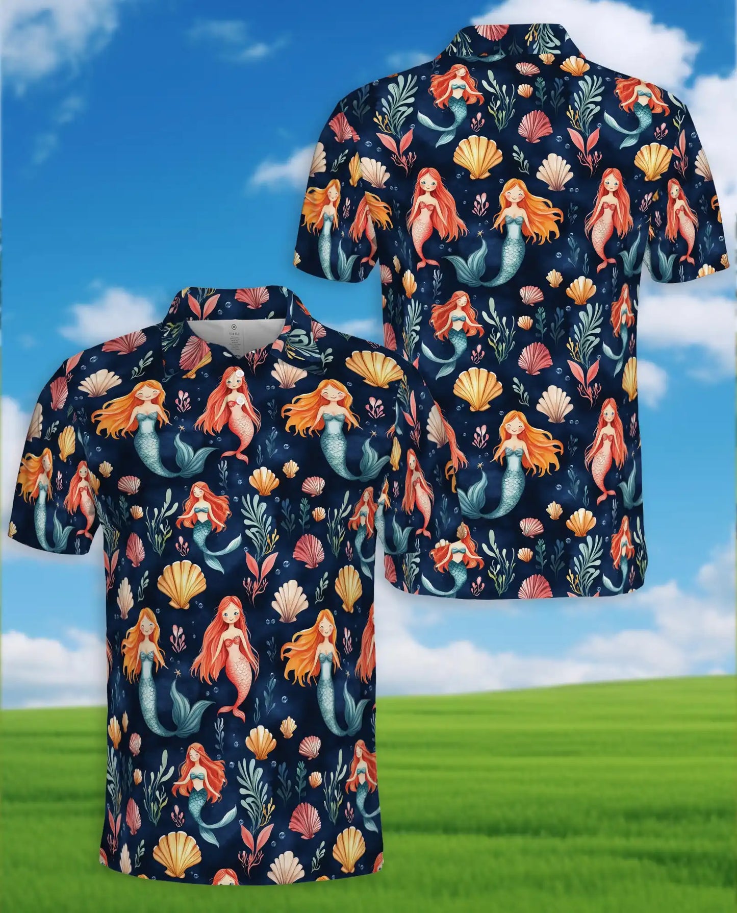 Cute Mermaid Polo Shirt - Ocean Seashell Fantasy Pattern | Azhawaiian