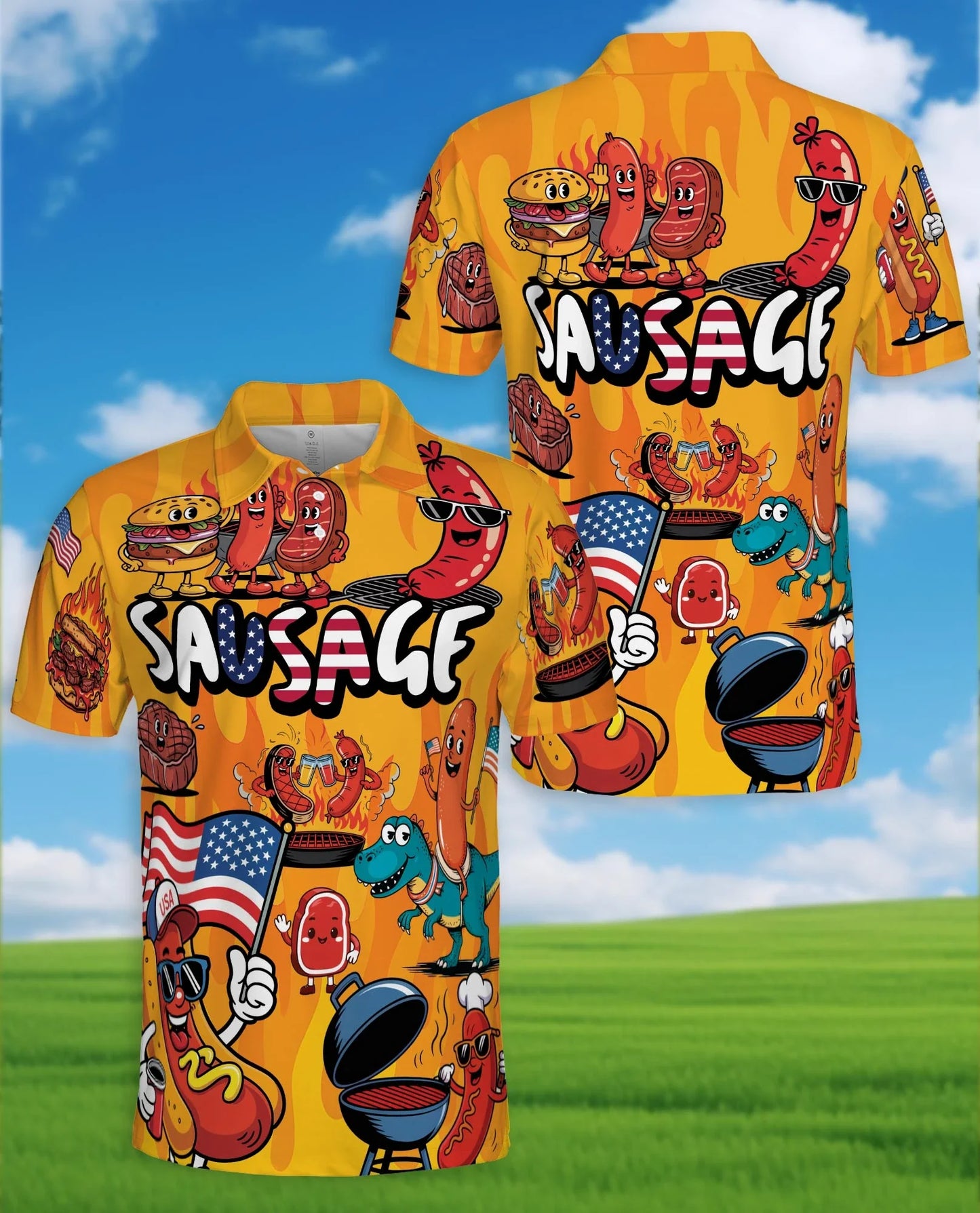 Funny Sausage Polo Shirt for Men, Cute Food Lover Style | Azhawaiian