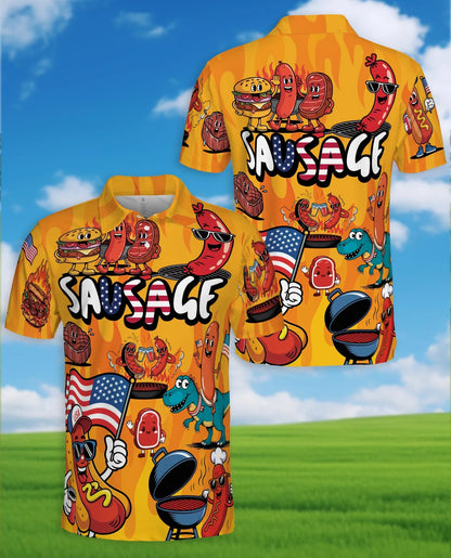 Funny Sausage Polo Shirt for Men, Cute Food Lover Style | Azhawaiian