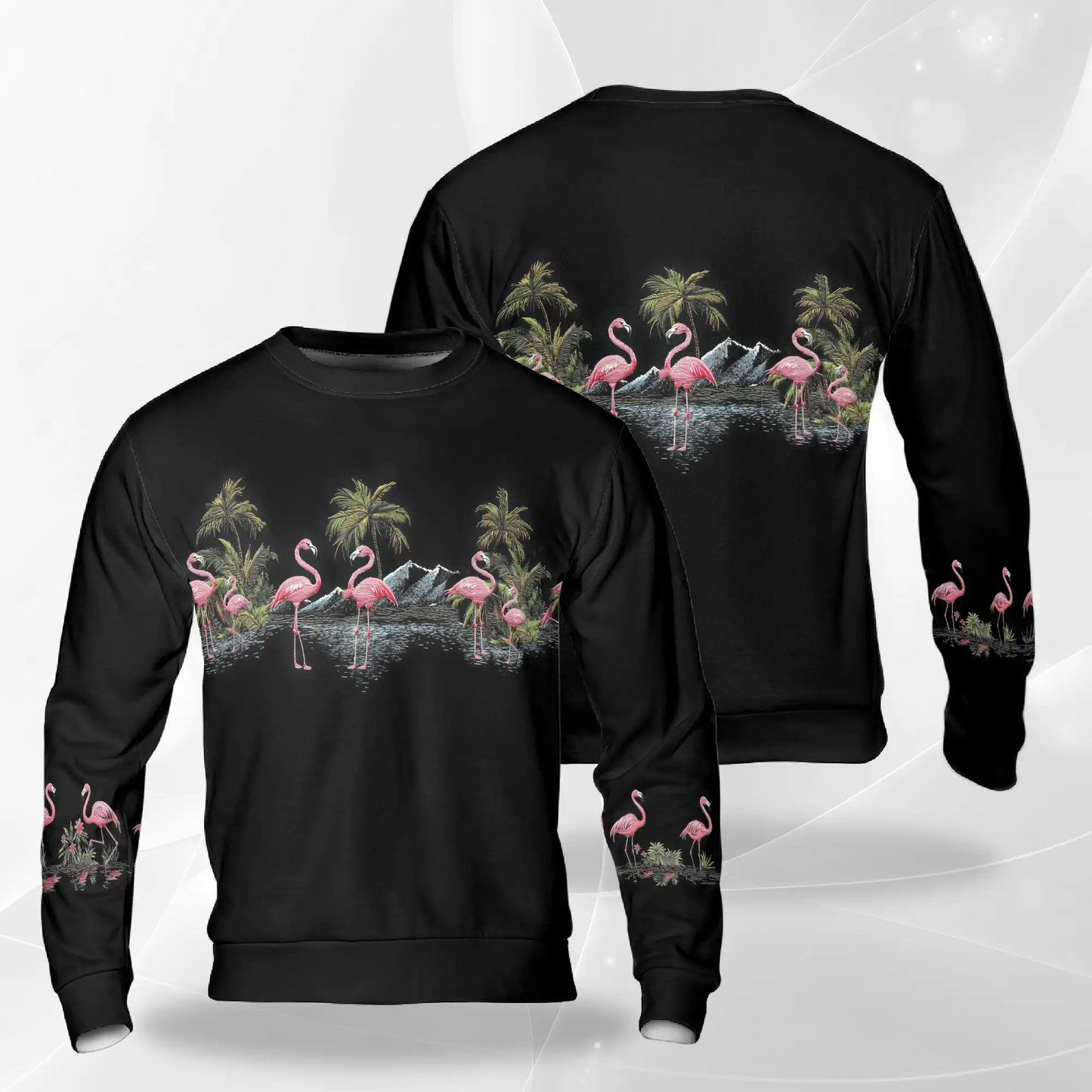 Flamingo Black Sweatshirt – Tropical 3D All Over Print Design