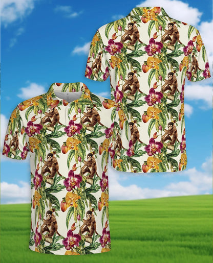 Tropical Monkey Polo Shirt for Men, Jungle Animal Summer Style | Azhawaiian
