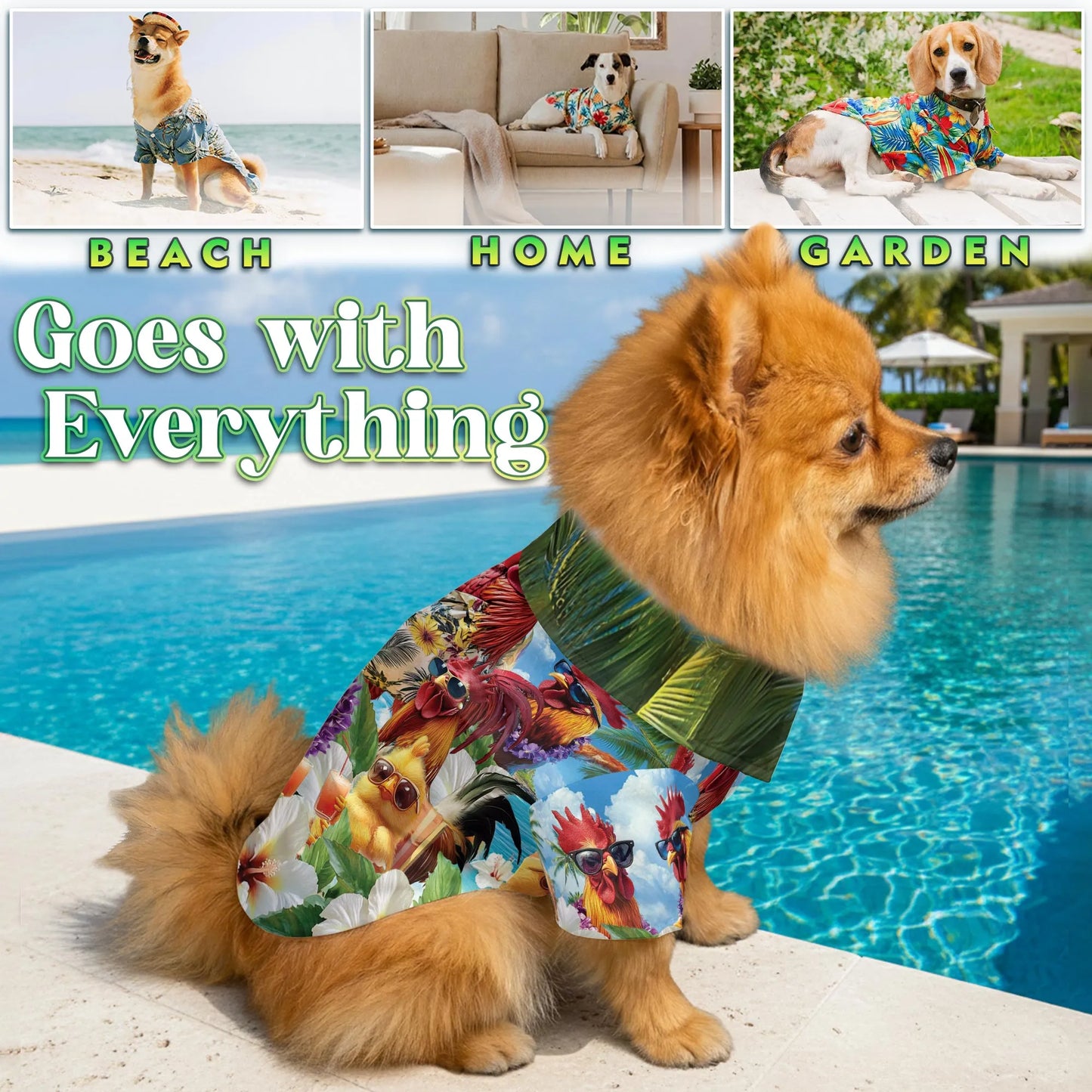 Chicken Wearing Sunglasses Print Matching Dog Owner Hawaiian Shirts, Funny Pet Aloha Shirt for Beach Vacation - Azhawaiian