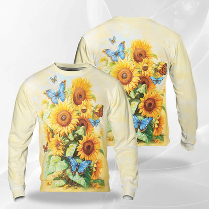Sunflower Butterfly Sweatshirt – Colorful Graphic 3D All Over Print Design